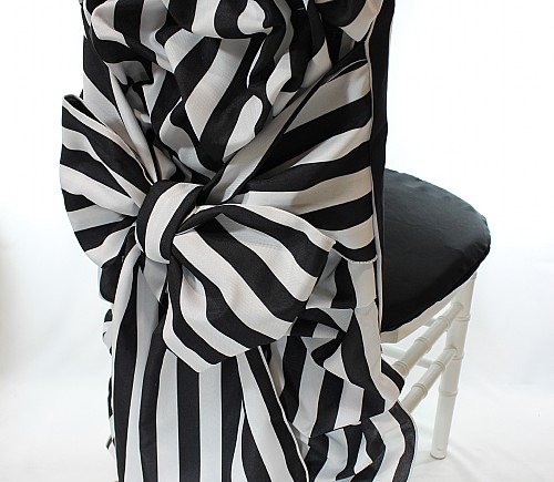 Black & White Cabana Stripe Puffy Barrel Chiavari Tuxedo Chair Back