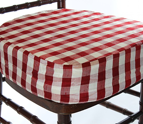 Red and White Silk Plaid Seat Cushion Cover