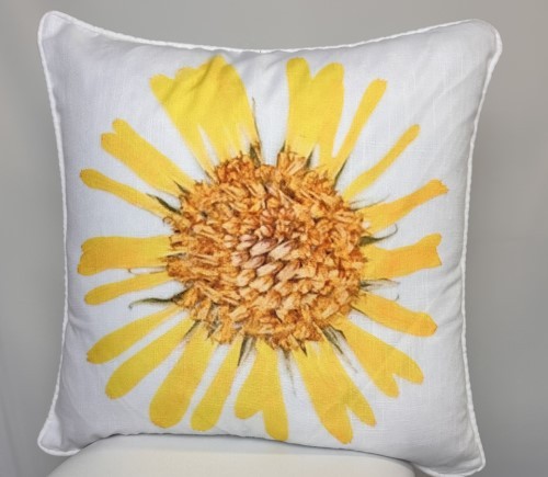 Yellow Multi Pressed Flower Linen Pillow