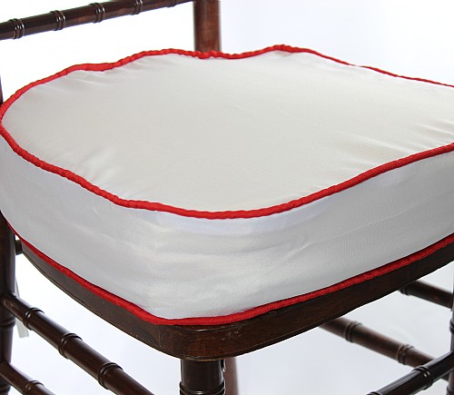 White Polyester with Red Piping Seat Cushion Cover