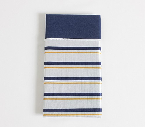 Navy & Orange Stripe Majestic Dinner Napkin with Navy Cotton Backing