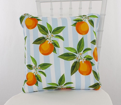Blue Orange Blossoms Cabana Stripe Pillowcases