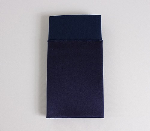 Navy Lamour Dinner Napkin with Navy Cotton Backing