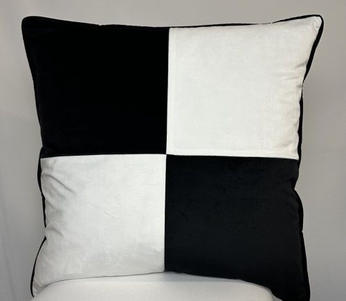 Black & White Windowpane Velvet Pillow