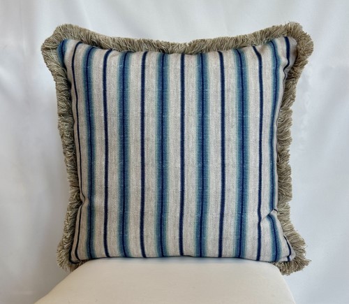 Blue Pavilion Stripe Pillow w/ Fringe