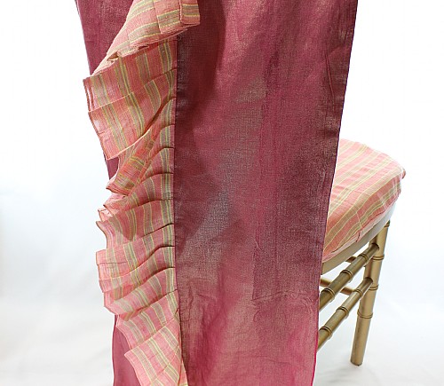 Fuchsia Metallic Linen with Porch Stripe Ruffle Chiavari Tuxedo Chair Back